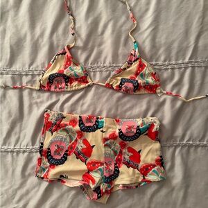Old Navy Red and Cream Swim Bra